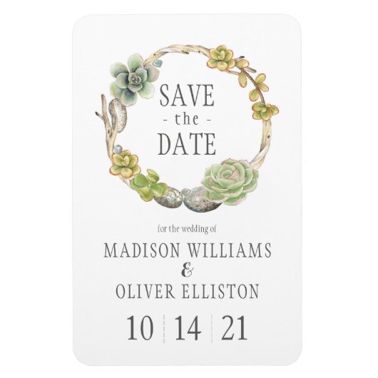 Succulenten, Twigs en Stenen | Datum opslaan Magneet (Verticaal)