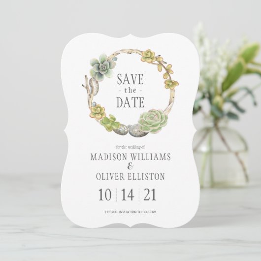 Succulenten, Twigs en Stenen | Datum opslaan Save The Date (Staand voorkant)
