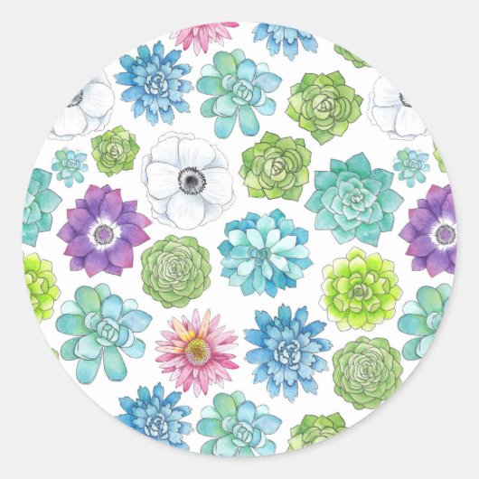 Succulenten - veelkleurig - ronde sticker (Voorkant)