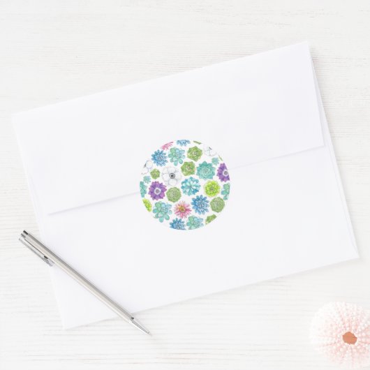 Succulenten - veelkleurig - ronde sticker (Envelop)