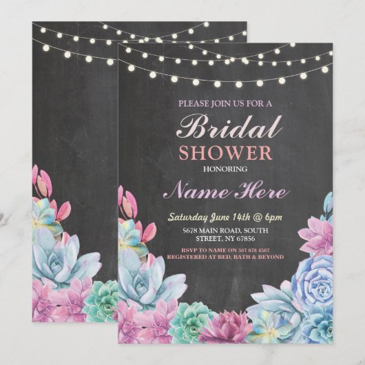 Succulenten Vrijgezellenfeest Rustiek Krijt Licht  Kaart (Voorkant / Achterkant)