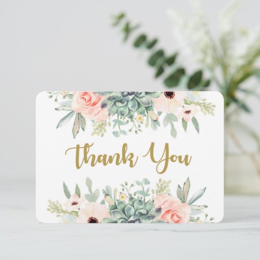 Succulenten waterverf bloemenbedankje bedankkaart (Staand voorkant)