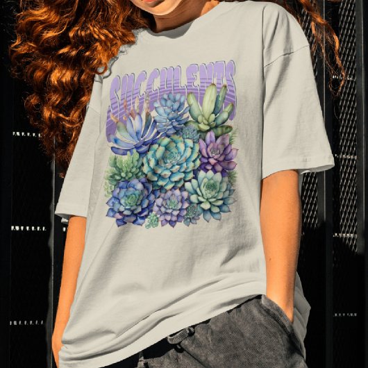 Succulenten Waterverf Botanisch Paarse Groen T-shirt