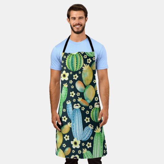 Succulenten Waterverf Cactus Bloemenpatroon Schort (Gedragen)