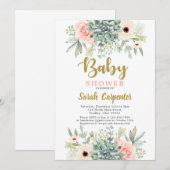 Succulenten waterverf floraal Baby shower Kaart (Voorkant / Achterkant)