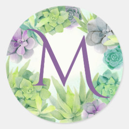 Succulenten Waterverf monogram Ronde Sticker