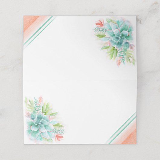 Succulenten waterverf sinaasappel groene kunst pla plaatskaartje (Buitenkant ongevouwen)