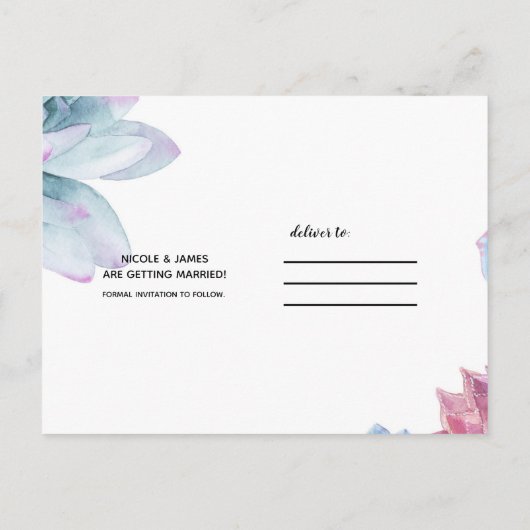 Succulenten White Chic Rustic Fiesta Save the Date Aankondigingskaart (Achterkant)
