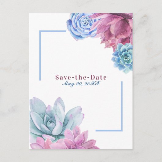 Succulenten White Chic Rustic Fiesta Save the Date Aankondigingskaart (Voorkant)