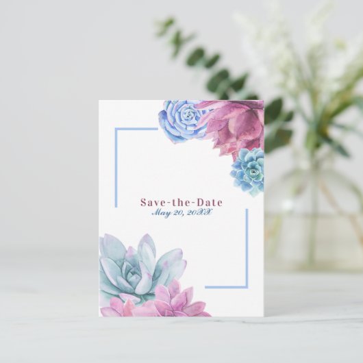 Succulenten White Chic Rustic Fiesta Save the Date Aankondigingskaart (Staand voorkant)