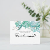 Succulenten Wil je mijn bruidsmeisje zijn. Munt br Uitnodiging Briefkaart (Staand voorkant)