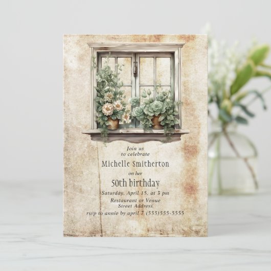 Succulenten Window Garden 50ste verjaardagsfeestje Kaart (Staand voorkant)