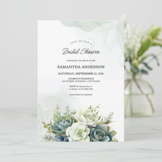 Succulenten, witte rozen en groen Vrijgezellenfees Kaart (Staand voorkant)