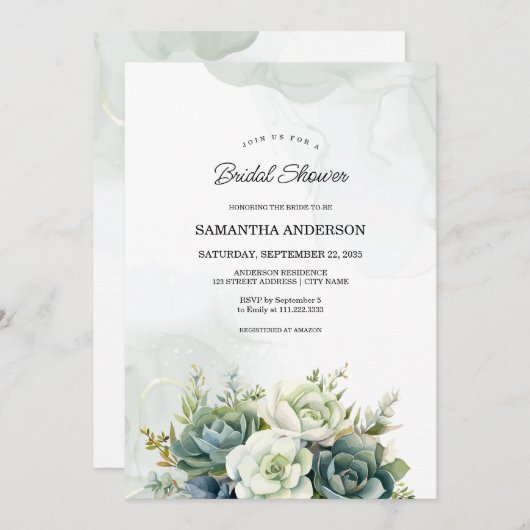 Succulenten, witte rozen en groen Vrijgezellenfees Kaart (Voorkant / Achterkant)