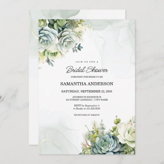 Succulenten, witte rozen en groen Vrijgezellenfees Kaart (Voorkant / Achterkant)