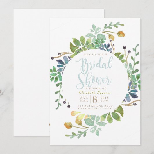 Succulententuin Cirkel | Waterverf Bruidsdouche Kaart (Voorkant / Achterkant)