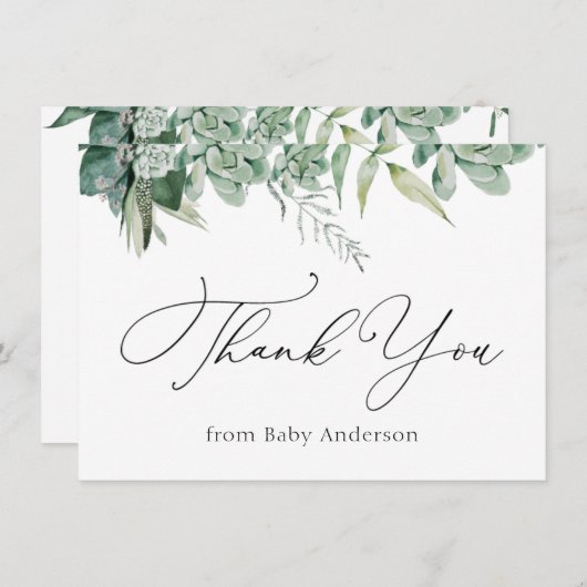 Succulents and Eucalyptus Baby shower Bedankt (Voorkant / Achterkant)