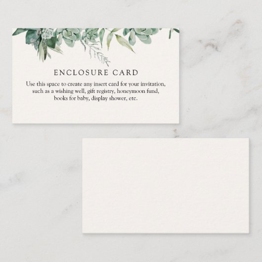 Succulents and Eucalyptus Enclosure Card Informatiekaartje (Voorkant / Achterkant)