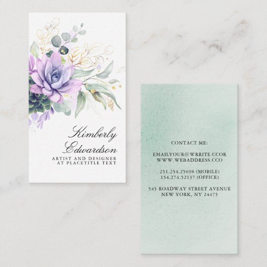 Succulents and Gold Greenery Elegant Boho Foliage Visitekaartje (Voorkant / Achterkant)