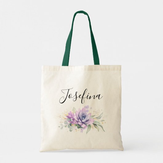 Succulents and Gold Greenery Elegant Script Name T Tote Bag (Achterkant)
