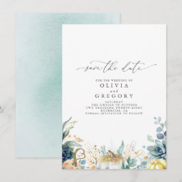 Succulents and Gold Pumpkins Herfst Save the Date Aankondiging