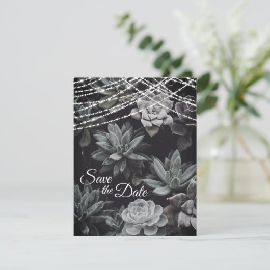 Succulents and Liights Save the Date Wedding Invit Kaart (Staand voorkant)
