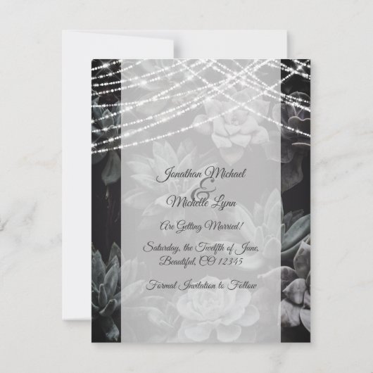 Succulents and Liights Save the Date Wedding Invit Kaart (Achterkant)