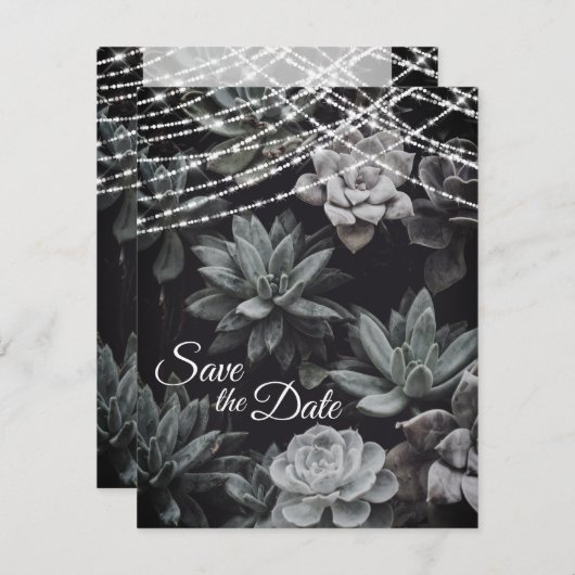 Succulents and Liights Save the Date Wedding Invit Kaart (Voorkant / Achterkant)