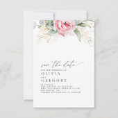 Succulents and Roze Flowers Save the Date Aankondiging (Voorkant)