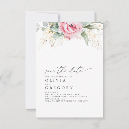 Succulents and Roze Flowers Save the Date Aankondiging (Voorkant)