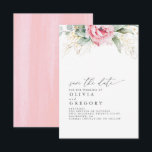 Succulents and Roze Flowers Save the Date Aankondiging<br><div class="desc">Waterverf eucalyptusbladeren,  roze bloemen,  goudsucculenten groen behalve de datum van de platte kaart</div>