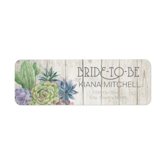 Succulents and Rustic Wood Bride-to-be ID515 Etiket (Voorkant)