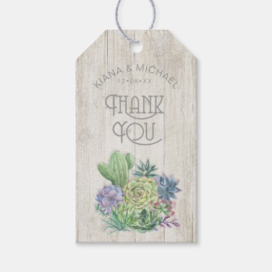 Succulents and Rustic Wood Dank je ID515 Cadeaulabel (Voorkant)