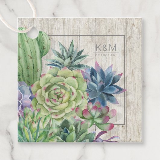 Succulents and Rustic Wood Wedding Border ID515 Bedankjes Labels (Voorkant)