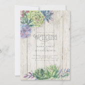 Succulents and Rustic Wood Wedding ID515 Kaart (Voorkant)