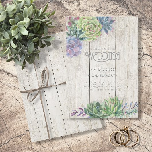 Succulents and Rustic Wood Wedding ID515 Kaart