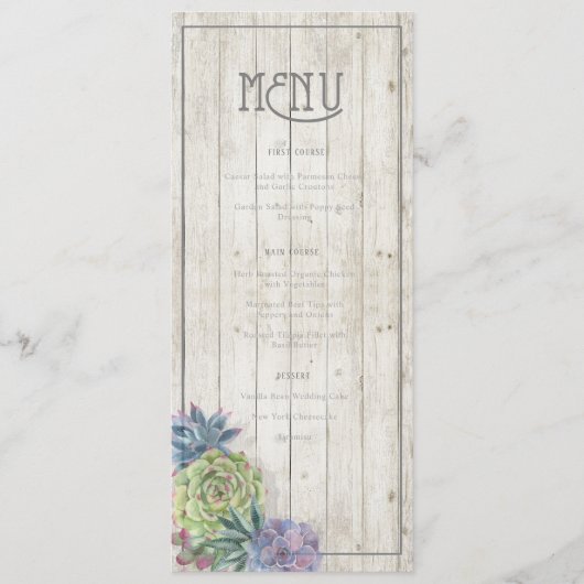 Succulents and Rustic Wood Wedding Menu ID515 (Voorkant)