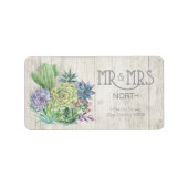 Succulents and Rustic Wood Wedding Mr & Mrs ID515 Etiket (Voorkant)