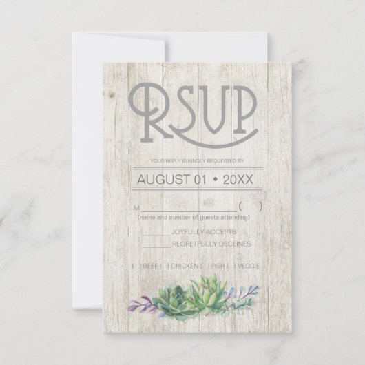 Succulents and Rustic Wood Wedding RSVP ID515 (Voorkant)