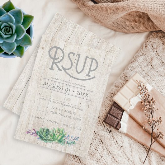 Succulents and Rustic Wood Wedding RSVP ID515 Kaartje