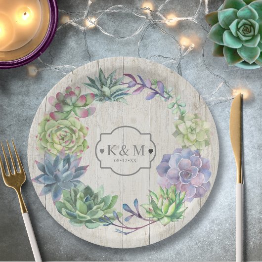 Succulents and Rustic Wood Wedding Wreath ID515 Papieren Bordje