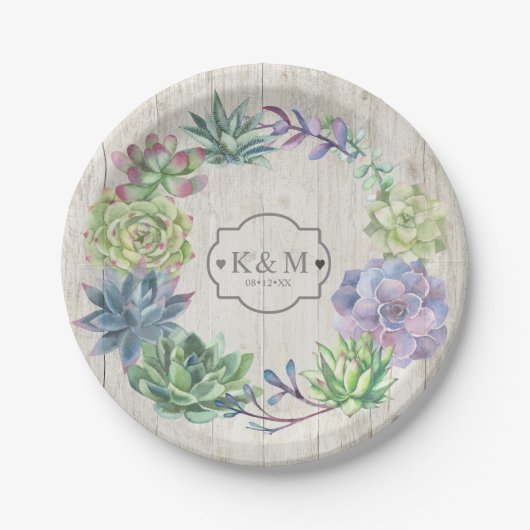 Succulents and Rustic Wood Wedding Wreath ID515 Papieren Bordje (Voorkant)