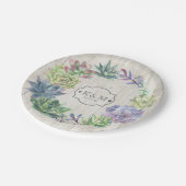 Succulents and Rustic Wood Wedding Wreath ID515 Papieren Bordje (Gekanteld)