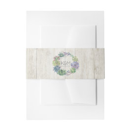 Succulents and Rustic Wood Wedding Wreath ID515 Uitnodigingen Wikkel
