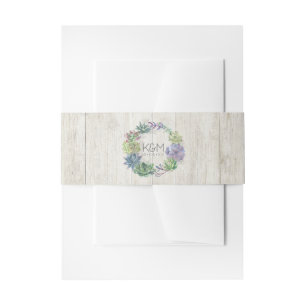 Succulents and Rustic Wood Wedding Wreath ID515 Uitnodigingen Wikkel