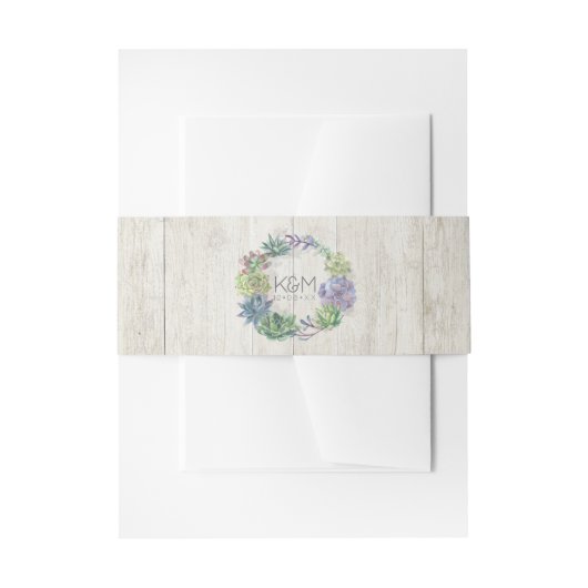 Succulents and Rustic Wood Wedding Wreath ID515 Uitnodigingen Wikkel (Voorkant Voorbeeld)