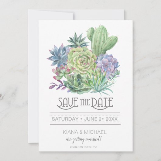 Succulents and Sparkle sparen de Datum Groene ID51 Kaart (Voorkant)