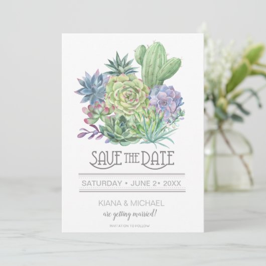 Succulents and Sparkle sparen de Datum Groene ID51 Kaart (Staand voorkant)