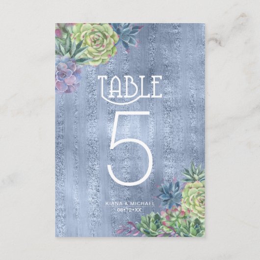 Succulents and Sparkle Table Numbers Blue ID515 Kaart (Achterkant)