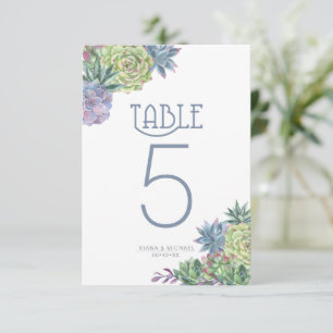 Succulents and Sparkle Table Numbers Blue ID515 Kaart